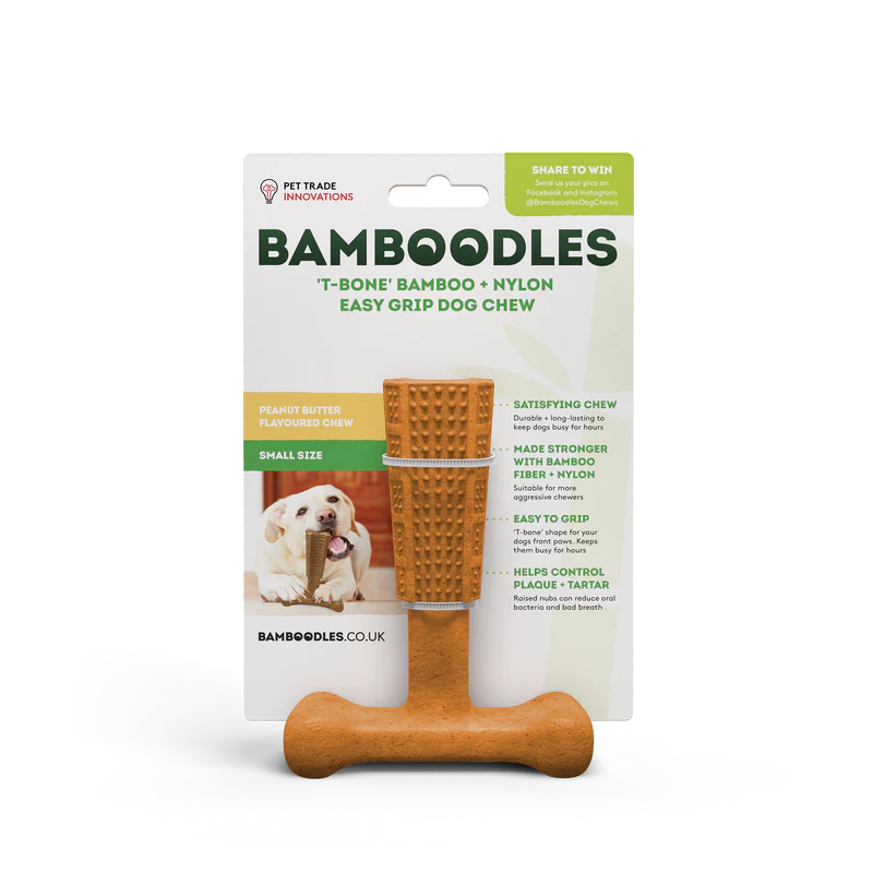 BAMBOODLES T-BONE CHEW SML PEANUT BUTTER 4"