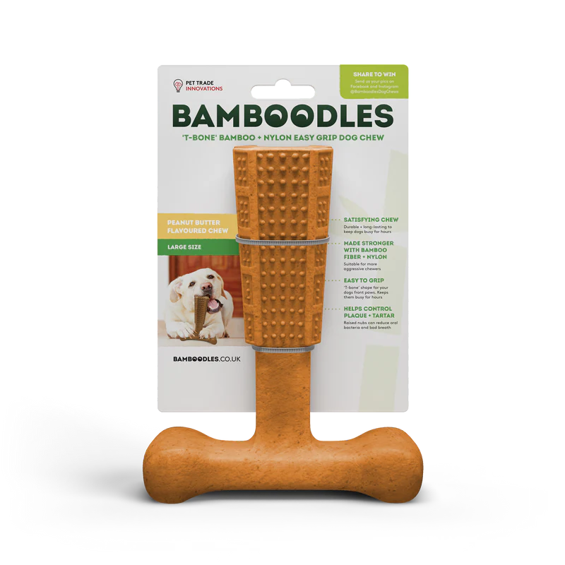 BAMBOODLES T-BONE CHEW LGE PEANUT BUTTER 7"