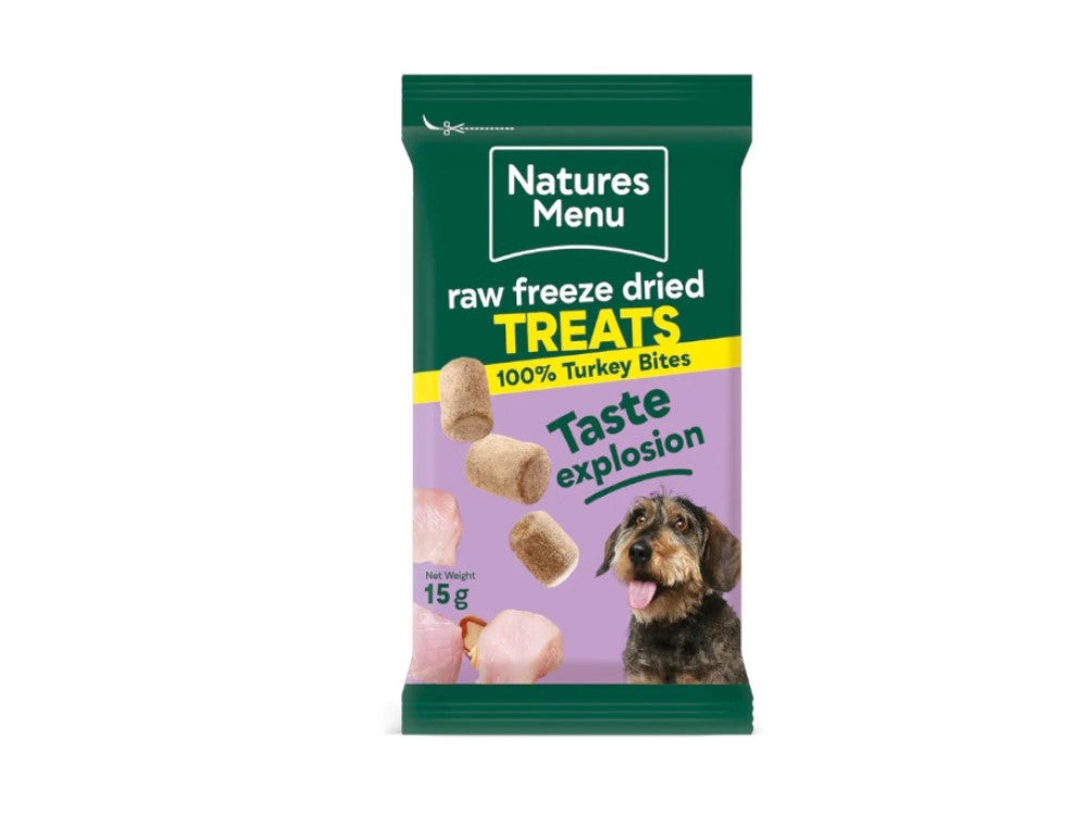 NATURES MENU TREATS RFD TURKEY BITES 15G