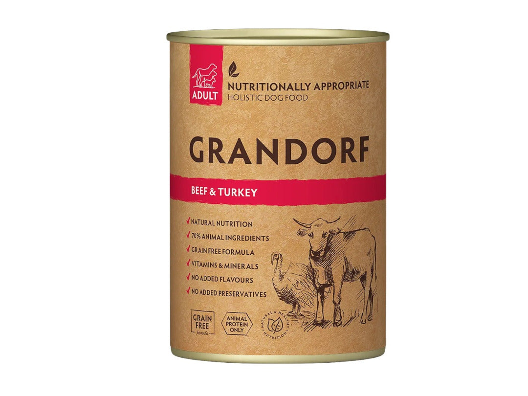 GRANDORF ADULT BEEF & TURKEY TIN 400g