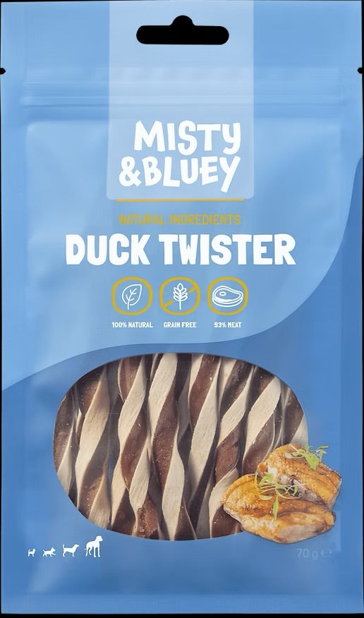 MISTY & BLUEY Duck Twister Dog Treat 70g