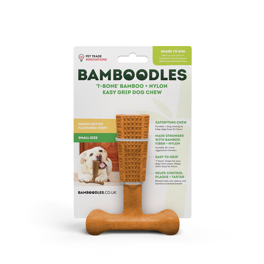 BAMBOODLES T-BONE CHEW SML PEANUT BUTTER 4"