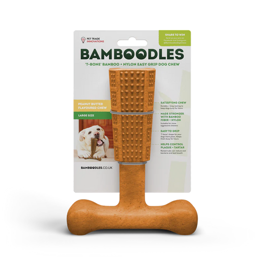 BAMBOODLES T-BONE CHEW LGE PEANUT BUTTER 7"