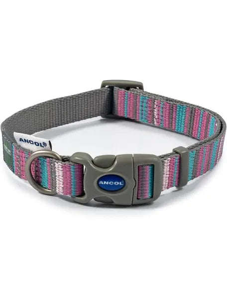 Ancol Recycled plastic Quick Fit Collar Hot pink candy stripe