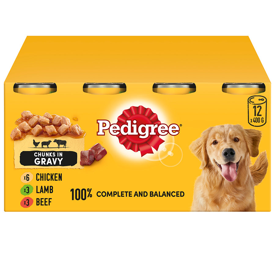 Pedigree Dog Food Tin Cans Mixed Selection in Gravy 12x400g