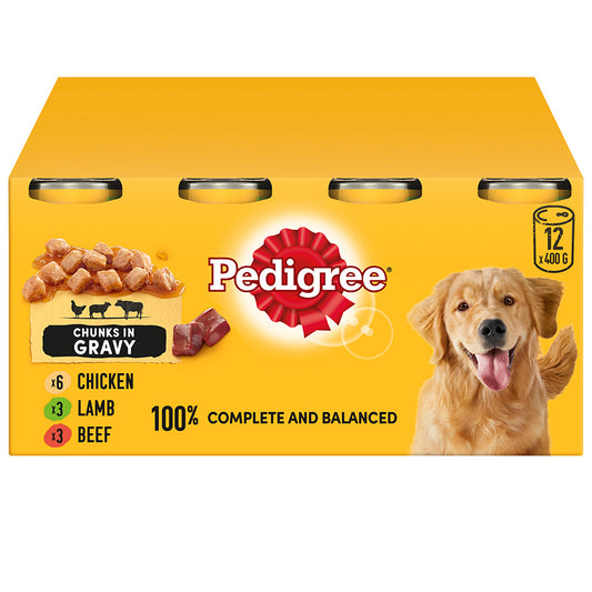 Pedigree Dog Food Tin Cans Mixed Selection in Gravy 12x400g