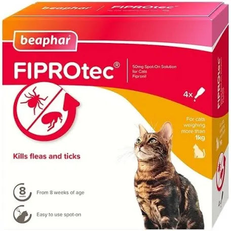 Beaphar FIPROtec Flea & Tick Spot-On Treatment For Cats 4 pack